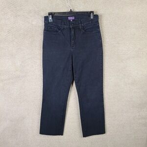 NYDJ Jeans Womens 6 Blue Straight Mid Rise Dark Wash Raw‎ Hem Denim Stretch